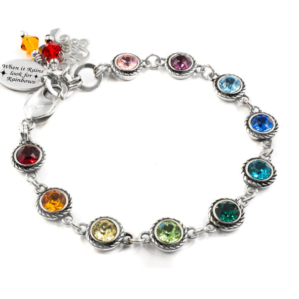 silver adjustable rainbow crystal bracelet