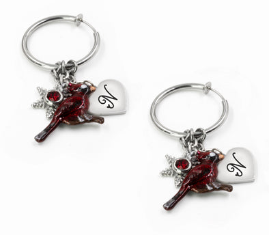 Minimalist Cardinal Hoop Earrings, Personalized Initial