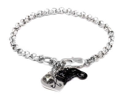 Black Cat Bracelet with Engraved Charm
