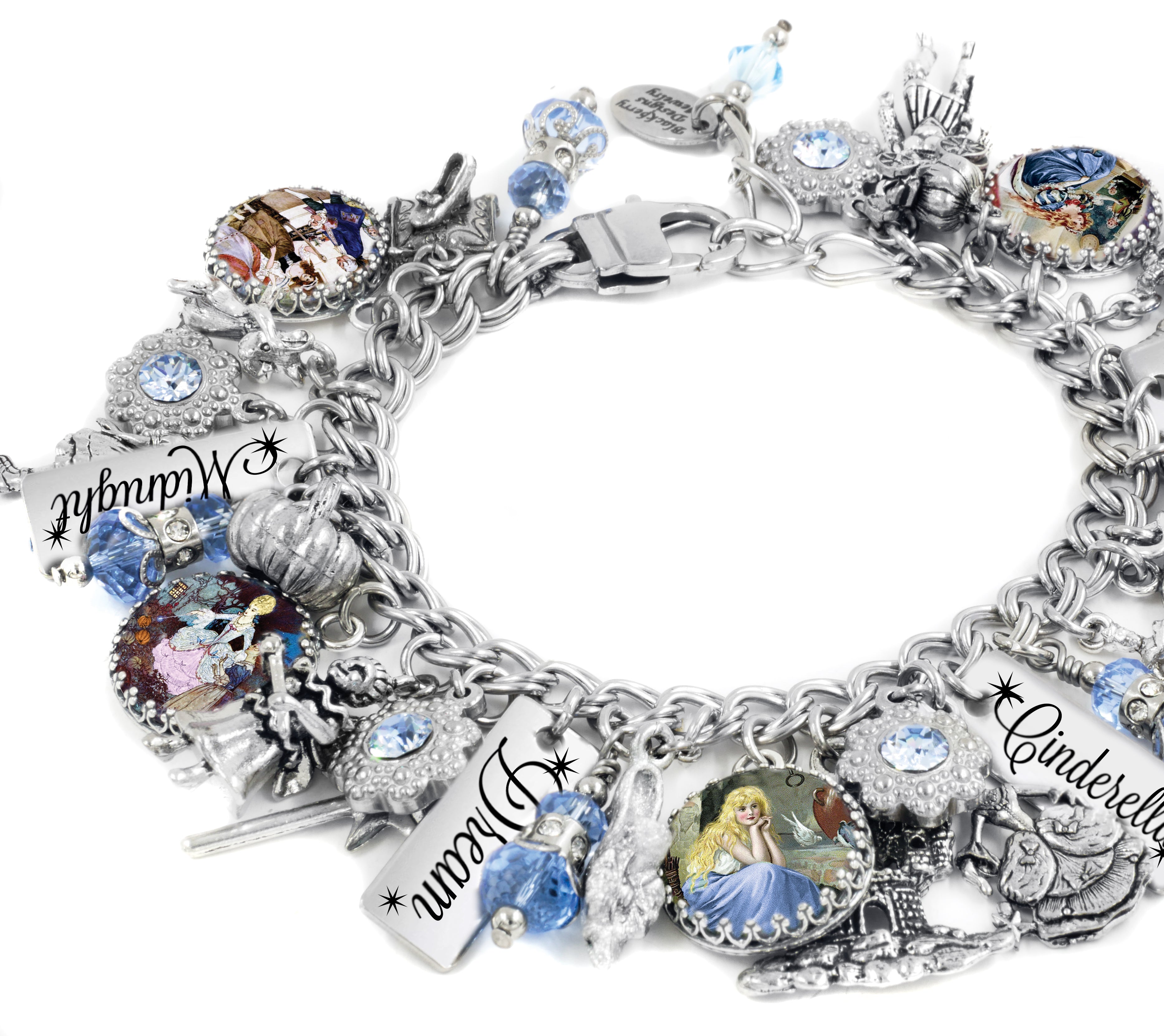 Cinderella Charm Bracelet with Glass Slipper Blackberry Designs Jewelry