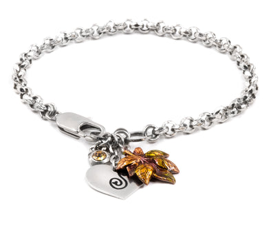 minimalist autumn leaf bracelet in stainless