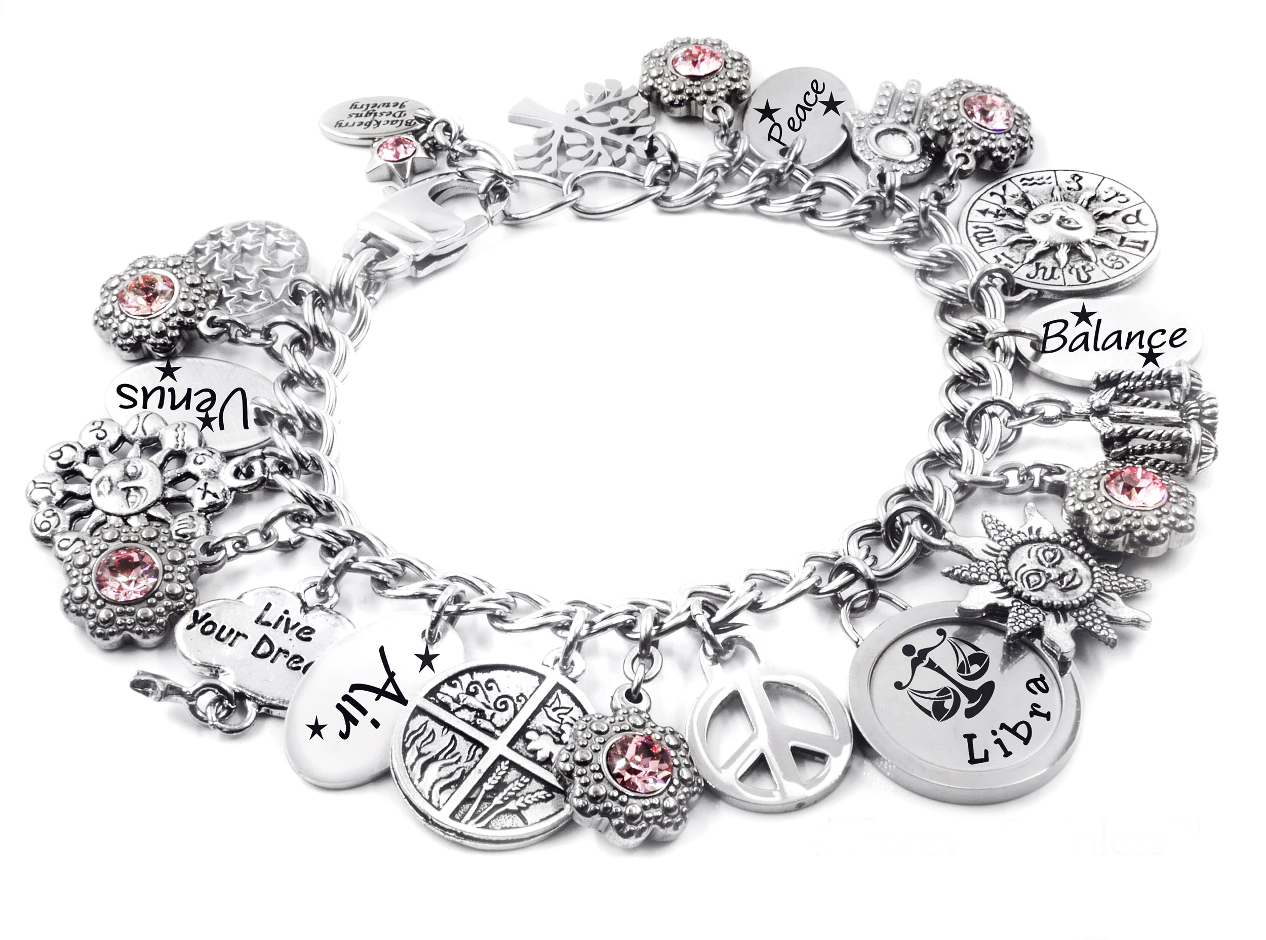 Personalized Charm Bracelet with Initial and Zodiac Sign  Cissy Pixie