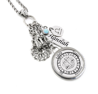 libra horoscope necklace with Birthstone