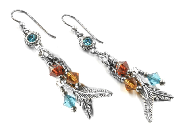 Indian Feather Earrings in silver