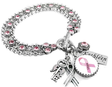 Pink Ribbon, Personalized Breast Cancer Bracelet
