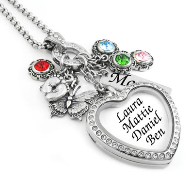 mothers day gift, mom locket, heart locket, childrens names