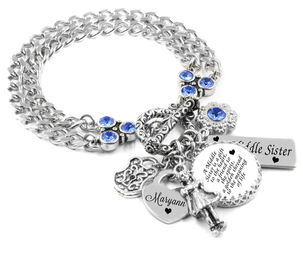 Personalized Sisters Charm Bracelet, Middle Sister
