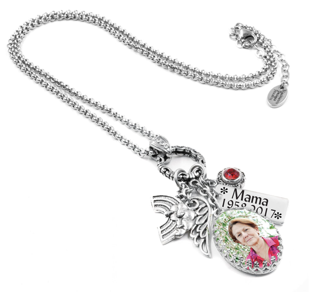 Memorial Photo Charm Necklace in sterling silver and stainless