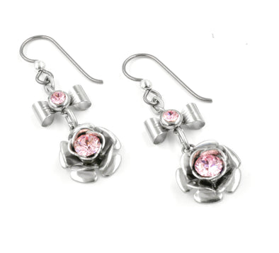 Silver Rose Earrings with choice of Birthstone